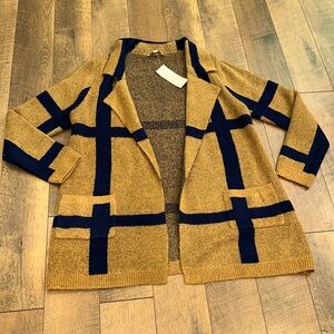 Camel and Navy Open Cardigan NWT!